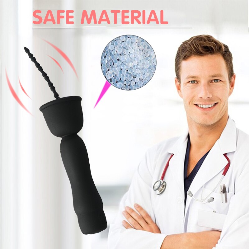 Mushroom Head 16-frequency Vibration Urethral Stick Rechargeable Massage Male Silicone Penis Time-lapse Training Exercise Black - buysextoyth
