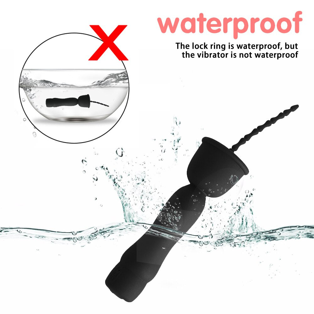 Mushroom Head 16-frequency Vibration Urethral Stick Rechargeable Massage Male Silicone Penis Time-lapse Training Exercise Black - buysextoyth