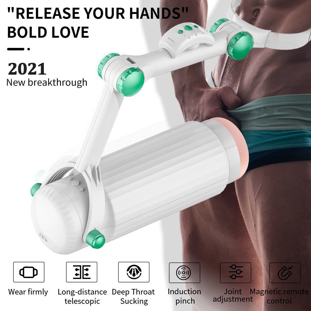 New Automatic Telescopic Wearable Male Masturbator Adjustable Articulate Arm Oral Anal Sex Machine Sex Toys for Men Masturbation - buysextoyth