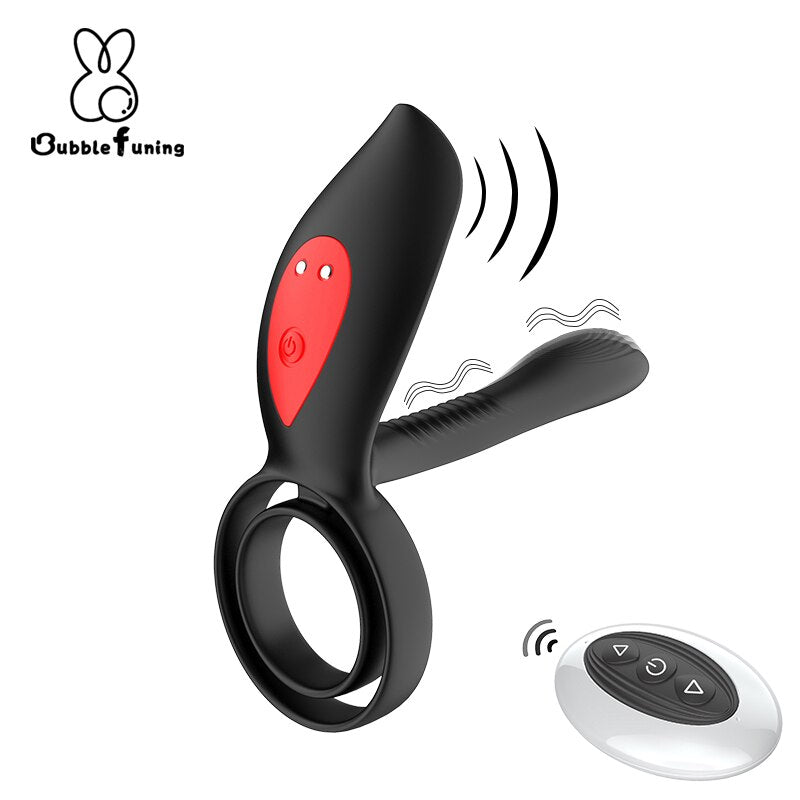 New Couples Delay Ejaculation Penis Vibrator with Double Cock Ring Nipples Massager Adult Sex Toys for Men Clitoris Stimulator - buysextoyth