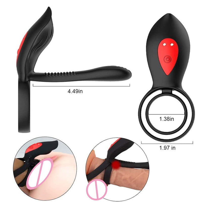 New Couples Delay Ejaculation Penis Vibrator with Double Cock Ring Nipples Massager Adult Sex Toys for Men Clitoris Stimulator - buysextoyth