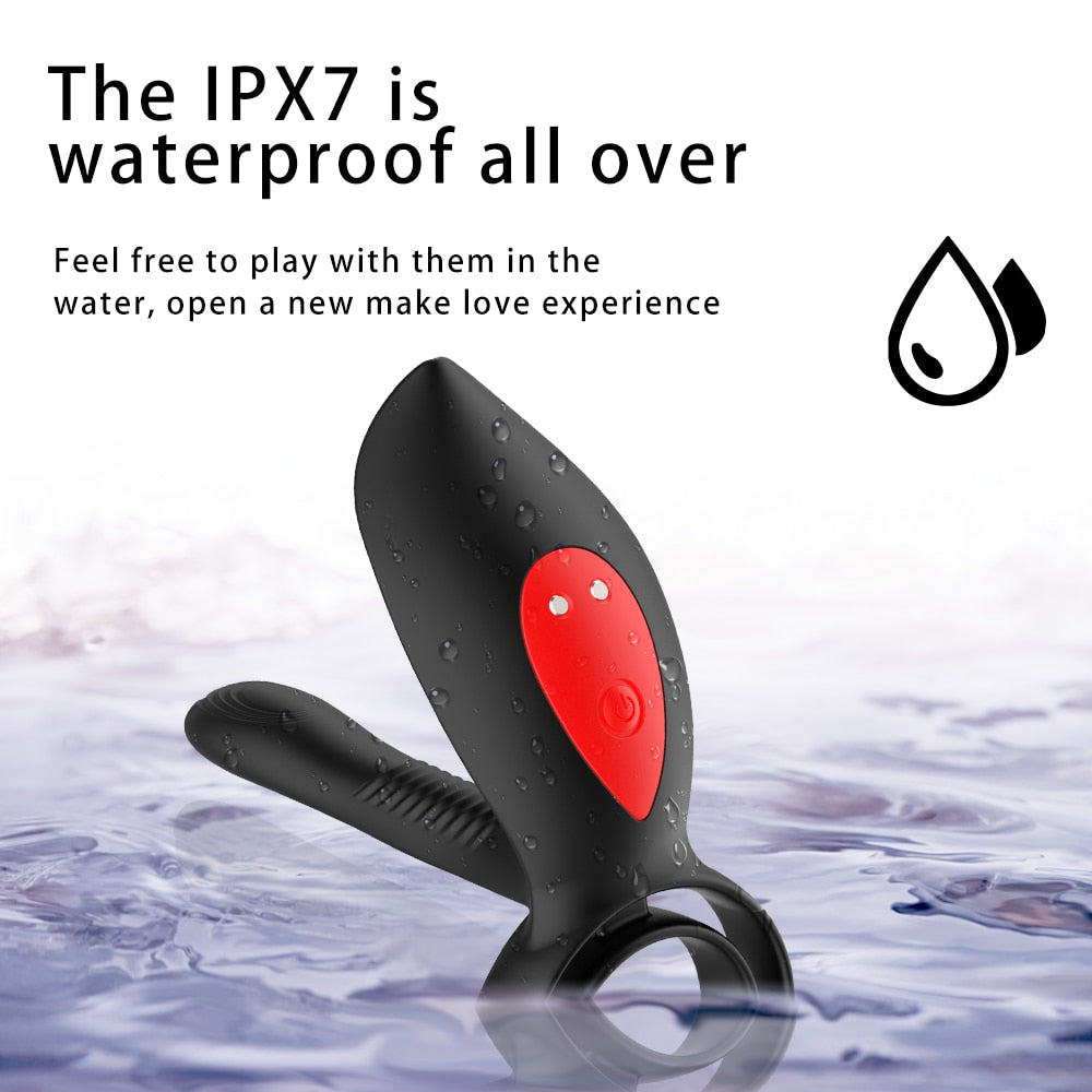New Couples Delay Ejaculation Penis Vibrator with Double Cock Ring Nipples Massager Adult Sex Toys for Men Clitoris Stimulator - buysextoyth
