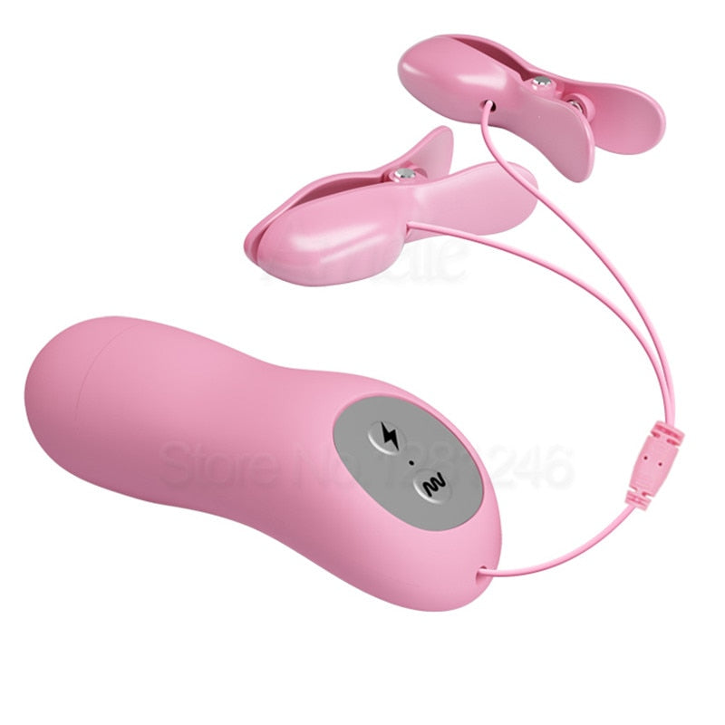 New Electric Shock Nipple Vibrator Vibrating Nipple Clamps Breast Massage Labia Clitoris Pussy Clip Vibrators Sex Toys for Women - buysextoyth