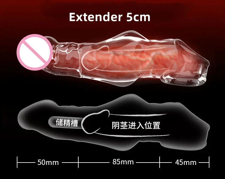 Penis Extension Sleeve Extender 5-8cm Reusable Condoms Soft Delay Ejaculation Penis Extender Dick Sleeve Adult Sex Toys for Men - buysextoyth