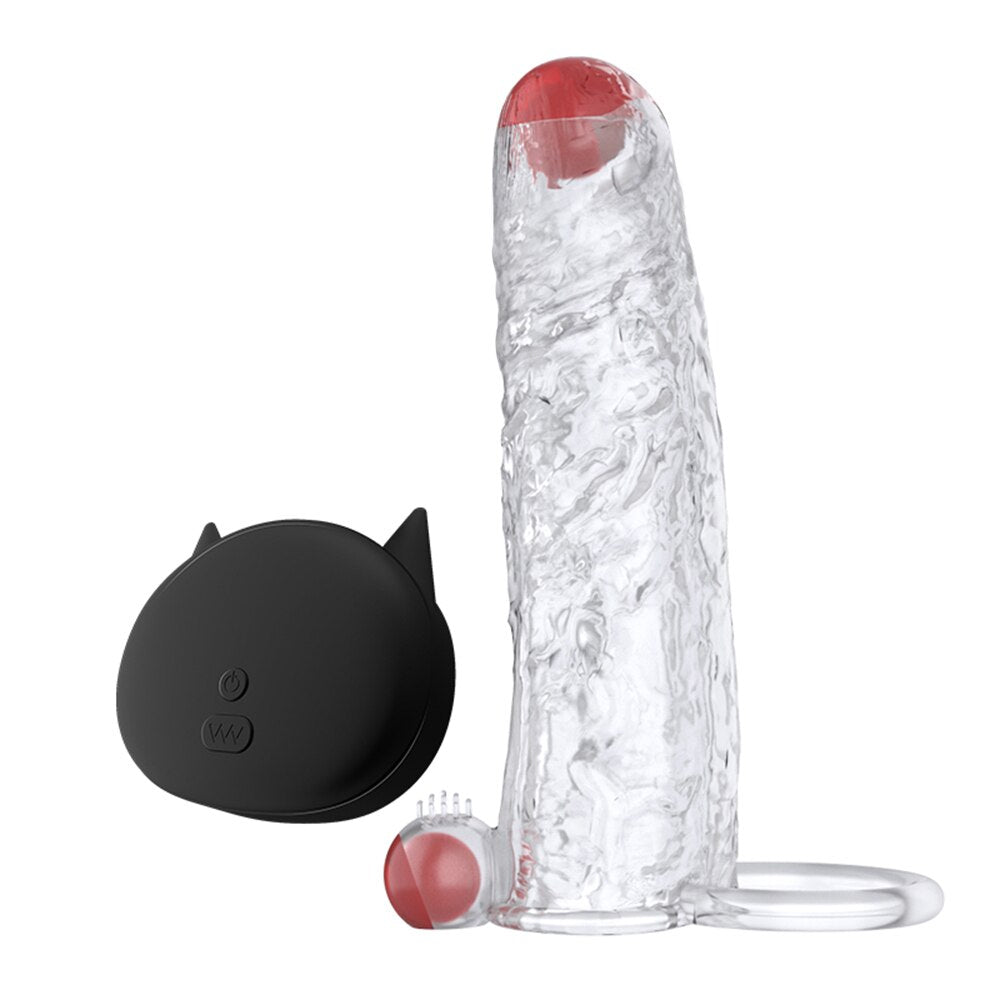 Penis Vibrator Extender Sleeve Delay Ejaculation Reusable ถุงยางอนามัยขยาย Cock แหวนของเล่นสำหรับผู้ใหญ่สำหรับผู้ใหญ่ Dick Enlarger - buysextoyth