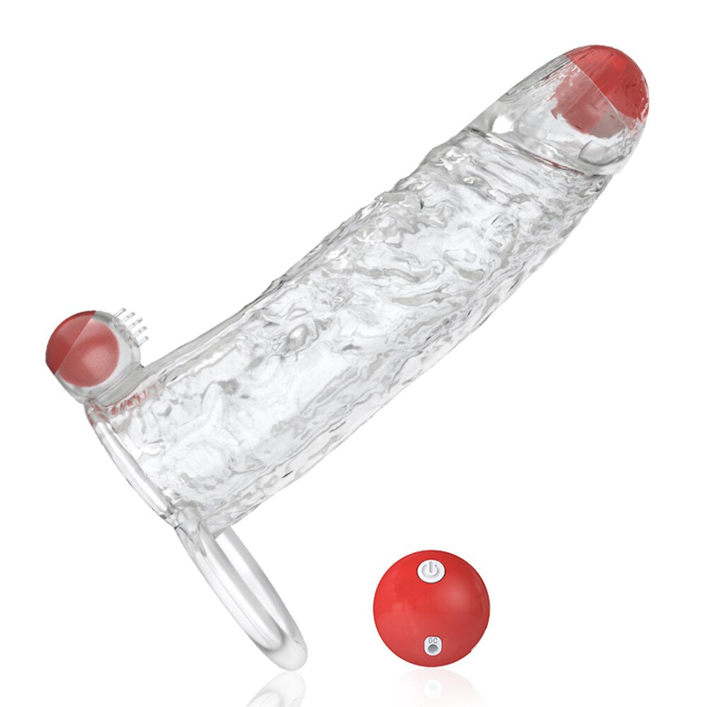 Penis Vibrator Extender Sleeve Delay Ejaculation Reusable ถุงยางอนามัยขยาย Cock แหวนของเล่นสำหรับผู้ใหญ่สำหรับผู้ใหญ่ Dick Enlarger - buysextoyth