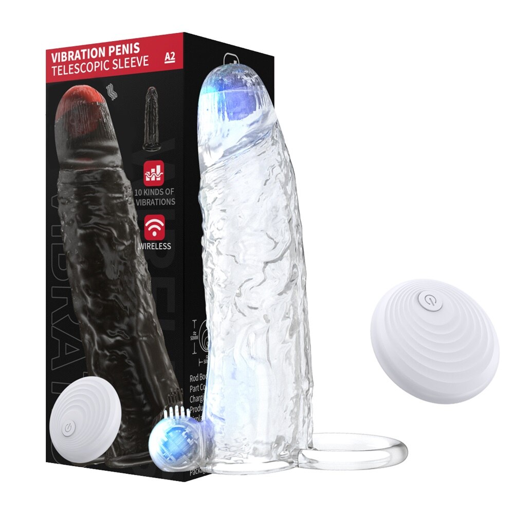 Penis Vibrator Extender Sleeve Delay Ejaculation Reusable ถุงยางอนามัยขยาย Cock แหวนของเล่นสำหรับผู้ใหญ่สำหรับผู้ใหญ่ Dick Enlarger - buysextoyth