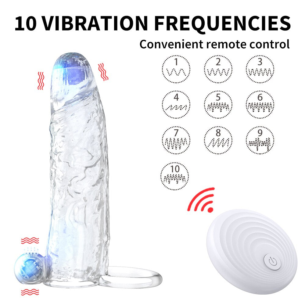 Penis Vibrator Extender Sleeve Delay Ejaculation Reusable ถุงยางอนามัยขยาย Cock แหวนของเล่นสำหรับผู้ใหญ่สำหรับผู้ใหญ่ Dick Enlarger - buysextoyth