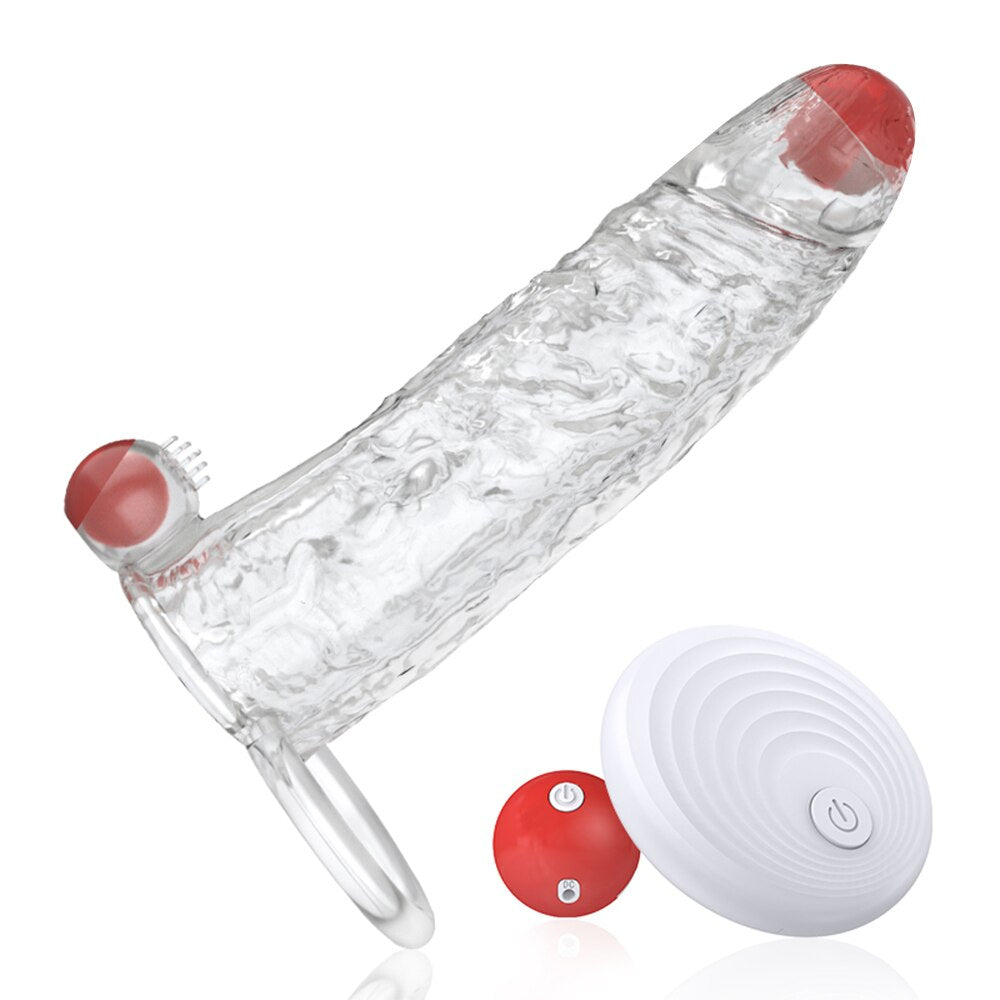Penis Vibrator Extender Sleeve Delay Ejaculation Reusable ถุงยางอนามัยขยาย Cock แหวนของเล่นสำหรับผู้ใหญ่สำหรับผู้ใหญ่ Dick Enlarger - buysextoyth