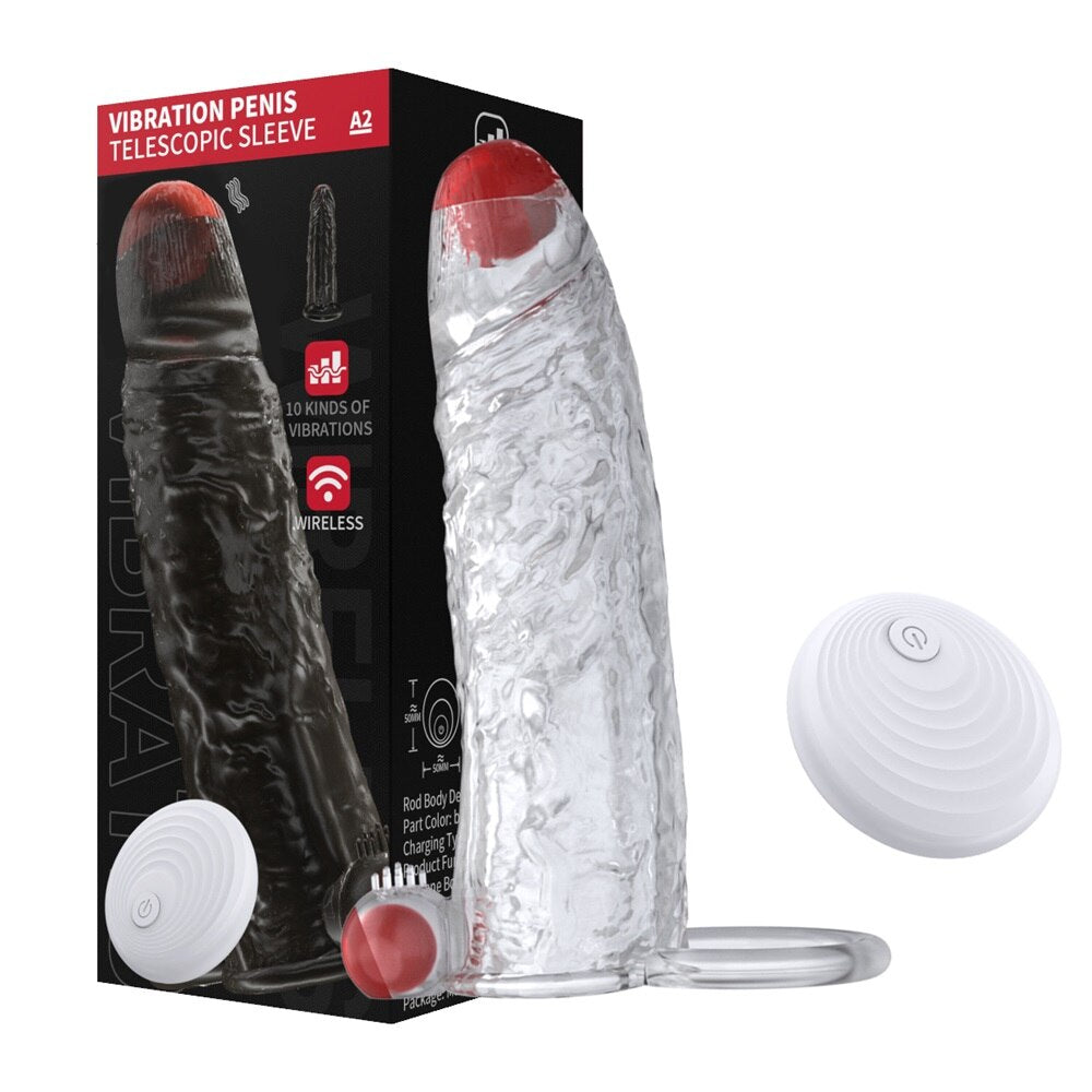 Penis Vibrator Extender Sleeve Delay Ejaculation Reusable ถุงยางอนามัยขยาย Cock แหวนของเล่นสำหรับผู้ใหญ่สำหรับผู้ใหญ่ Dick Enlarger - buysextoyth
