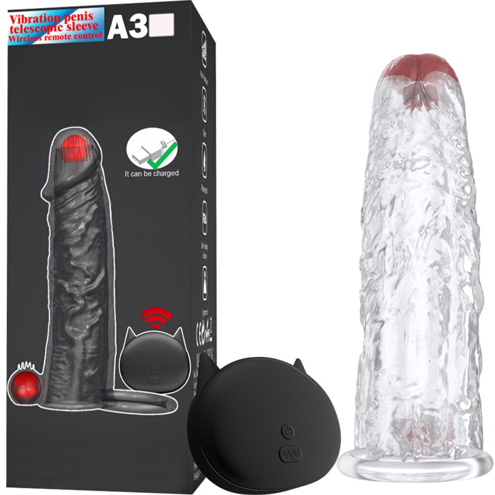 Penis Vibrator Extender Sleeve Delay Ejaculation Reusable ถุงยางอนามัยขยาย Cock แหวนของเล่นสำหรับผู้ใหญ่สำหรับผู้ใหญ่ Dick Enlarger - buysextoyth