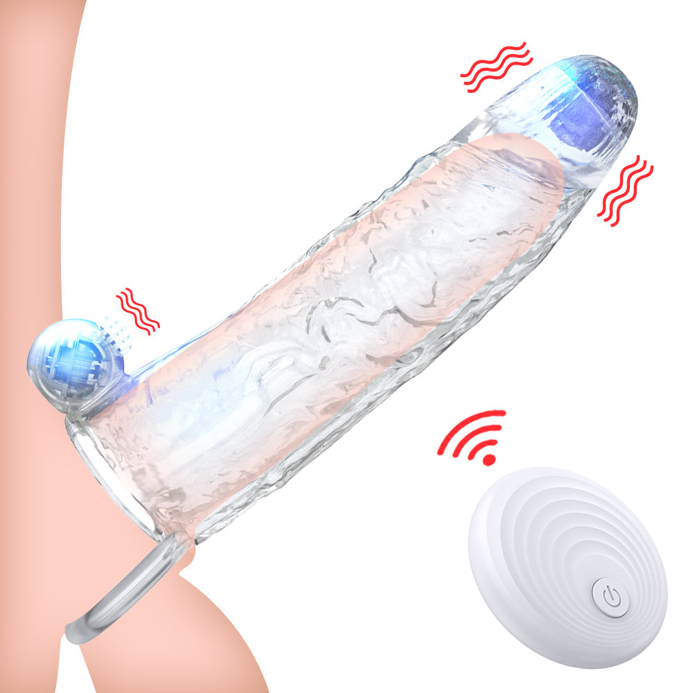 Penis Vibrator Extender Sleeve Delay Ejaculation Reusable ถุงยางอนามัยขยาย Cock แหวนของเล่นสำหรับผู้ใหญ่สำหรับผู้ใหญ่ Dick Enlarger - buysextoyth