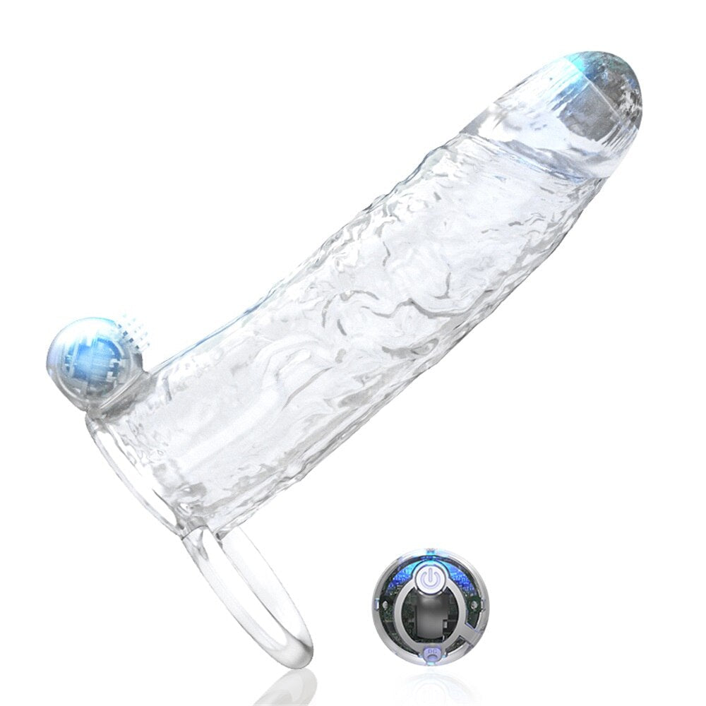 Penis Vibrator Extender Sleeve Delay Ejaculation Reusable ถุงยางอนามัยขยาย Cock แหวนของเล่นสำหรับผู้ใหญ่สำหรับผู้ใหญ่ Dick Enlarger - buysextoyth