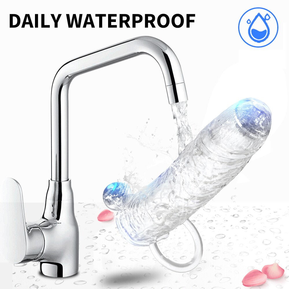 Penis Vibrator Extender Sleeve Delay Ejaculation Reusable ถุงยางอนามัยขยาย Cock แหวนของเล่นสำหรับผู้ใหญ่สำหรับผู้ใหญ่ Dick Enlarger - buysextoyth