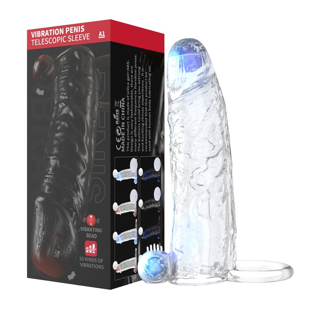 Penis Vibrator Extender Sleeve Delay Ejaculation Reusable ถุงยางอนามัยขยาย Cock แหวนของเล่นสำหรับผู้ใหญ่สำหรับผู้ใหญ่ Dick Enlarger - buysextoyth