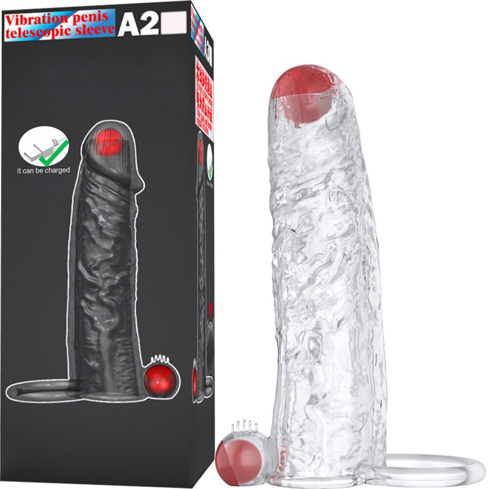 Penis Vibrator Extender Sleeve Delay Ejaculation Reusable ถุงยางอนามัยขยาย Cock แหวนของเล่นสำหรับผู้ใหญ่สำหรับผู้ใหญ่ Dick Enlarger - buysextoyth