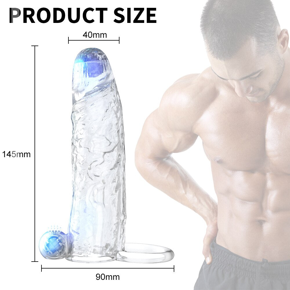 Penis Vibrator Extender Sleeve Delay Ejaculation Reusable ถุงยางอนามัยขยาย Cock แหวนของเล่นสำหรับผู้ใหญ่สำหรับผู้ใหญ่ Dick Enlarger - buysextoyth
