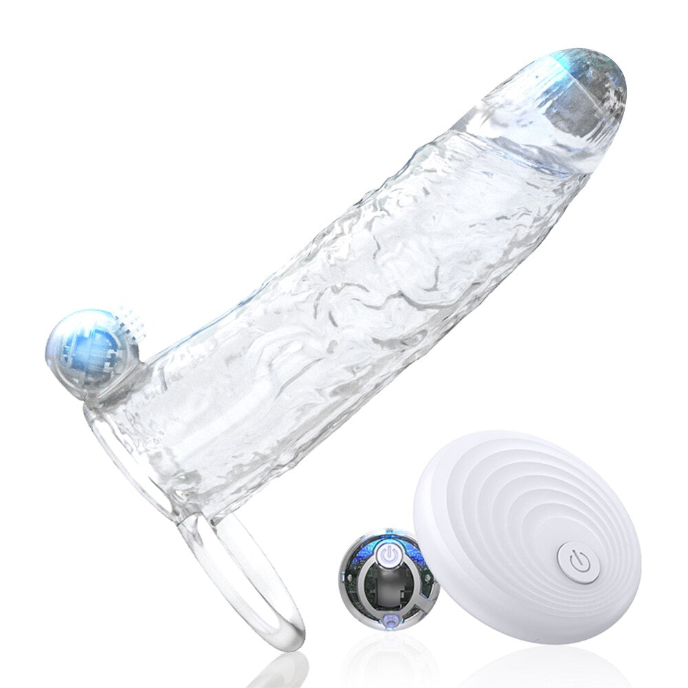 Penis Vibrator Extender Sleeve Delay Ejaculation Reusable ถุงยางอนามัยขยาย Cock แหวนของเล่นสำหรับผู้ใหญ่สำหรับผู้ใหญ่ Dick Enlarger - buysextoyth