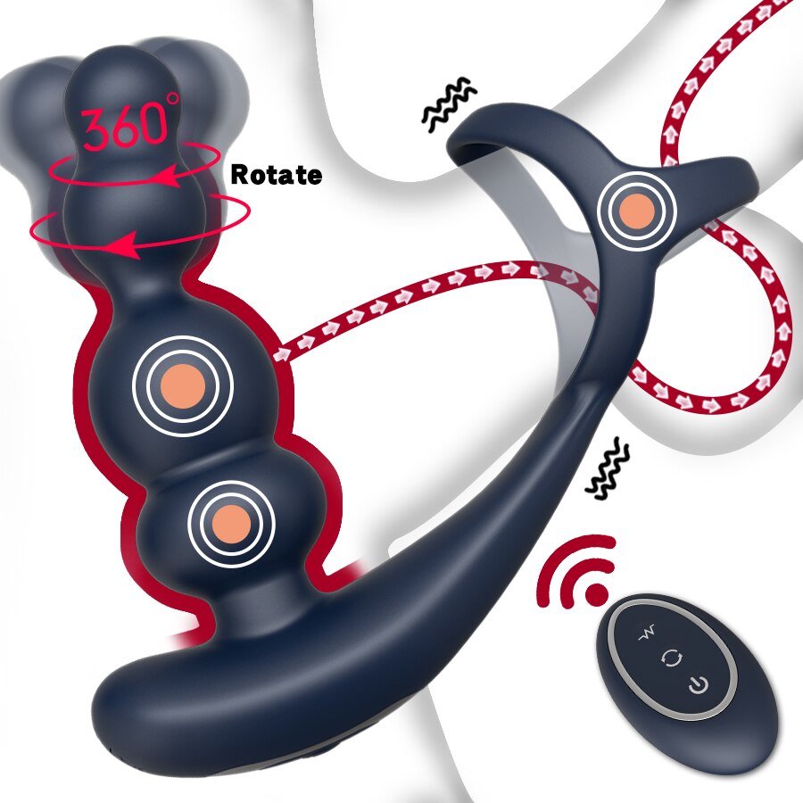 ชาย Prostate Massager Vibrator 360 ° หมุน Anal ปลั๊กอวัยวะเพศชายแหวน Butt Plug Vibrator ไร้สายควบคุมเซ็กซ์ทอยสำหรับชาย Masturbator - buysextoyth