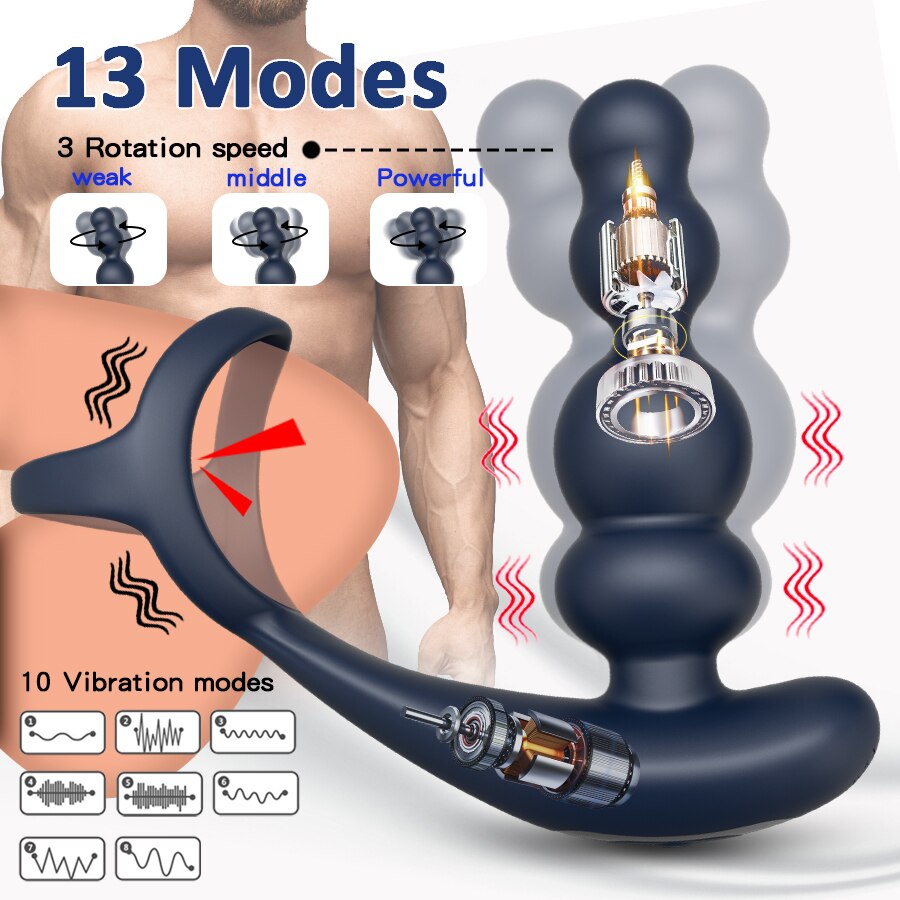 ชาย Prostate Massager Vibrator 360 ° หมุน Anal ปลั๊กอวัยวะเพศชายแหวน Butt Plug Vibrator ไร้สายควบคุมเซ็กซ์ทอยสำหรับชาย Masturbator - buysextoyth