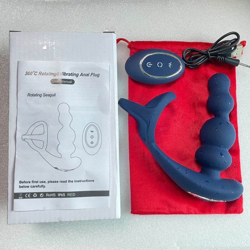 ชาย Prostate Massager Vibrator 360 ° หมุน Anal ปลั๊กอวัยวะเพศชายแหวน Butt Plug Vibrator ไร้สายควบคุมเซ็กซ์ทอยสำหรับชาย Masturbator - buysextoyth