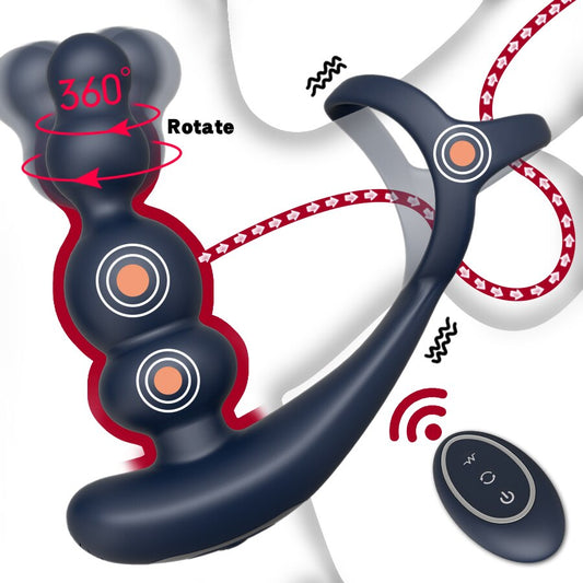 ชาย Prostate Massager Vibrator 360 ° หมุน Anal ปลั๊กอวัยวะเพศชายแหวน Butt Plug Vibrator ไร้สายควบคุมเซ็กซ์ทอยสำหรับชาย Masturbator - buysextoyth