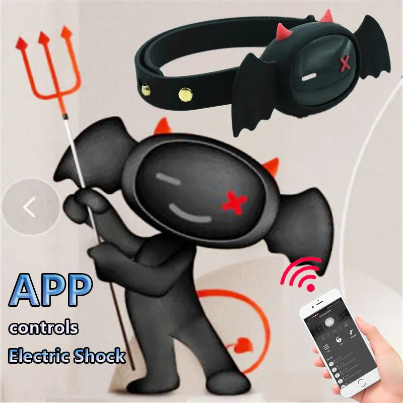QIUI Little Devil APP Control Electric Shock Collar Restraint Slave BDSM Collar Fetish Adult Games Sex Toys For Couples Gay 18+ - buysextoyth