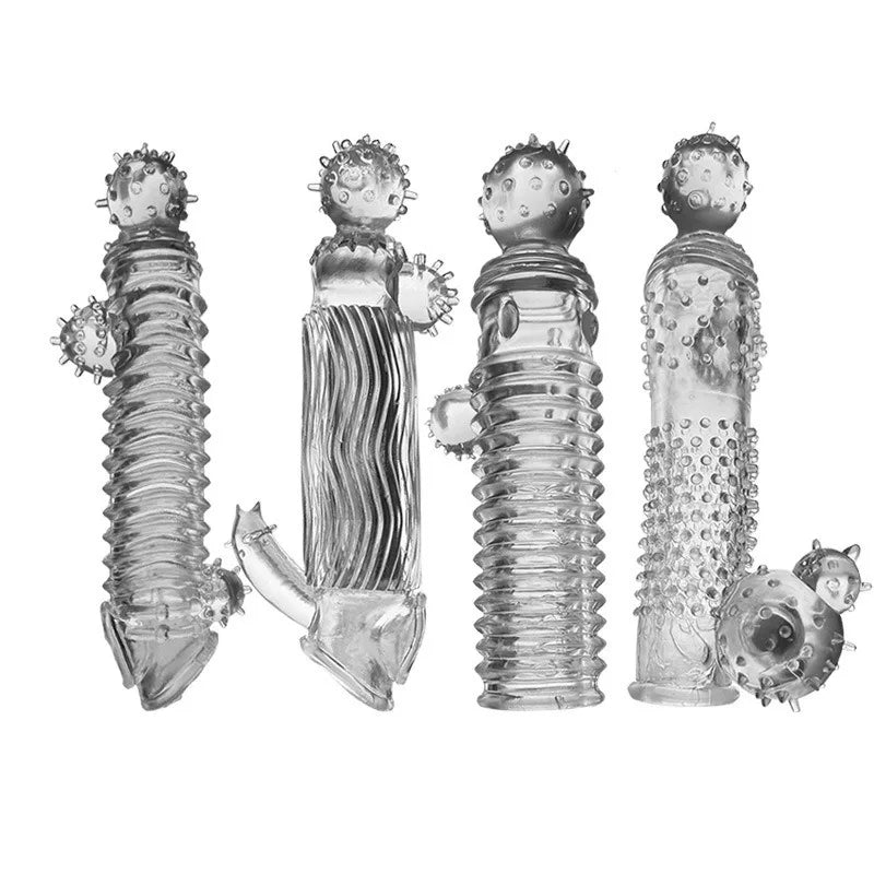 Realistic Penis Sleeve Extender Reusable Dildos Condom Delay Ejaculation Dick Enlargement Sex Toys for Men - buysextoyth