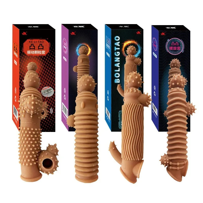 Realistic Penis Sleeve Extender Reusable Dildos Condom Delay Ejaculation Dick Enlargement Sex Toys for Men - buysextoyth