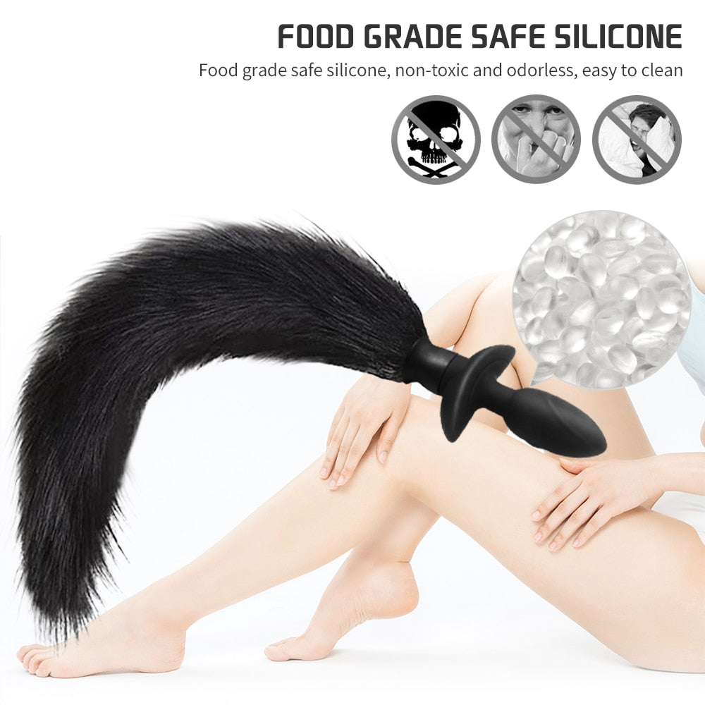 Remote Control Anal Plug Vibrator Real Fox Tail Cosplay Butt Plug Female Masturbator Swing Tail Adult Products Sex Toy for Woman - buysextoyth