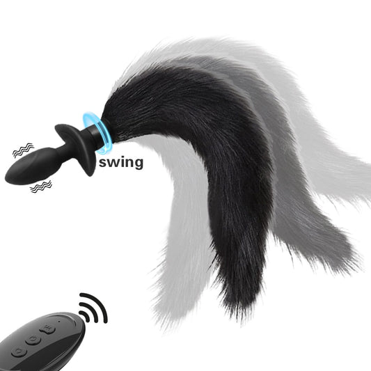 Remote Control Anal Plug Vibrator Real Fox Tail Cosplay Butt Plug Female Masturbator Swing Tail Adult Products Sex Toy for Woman - buysextoyth