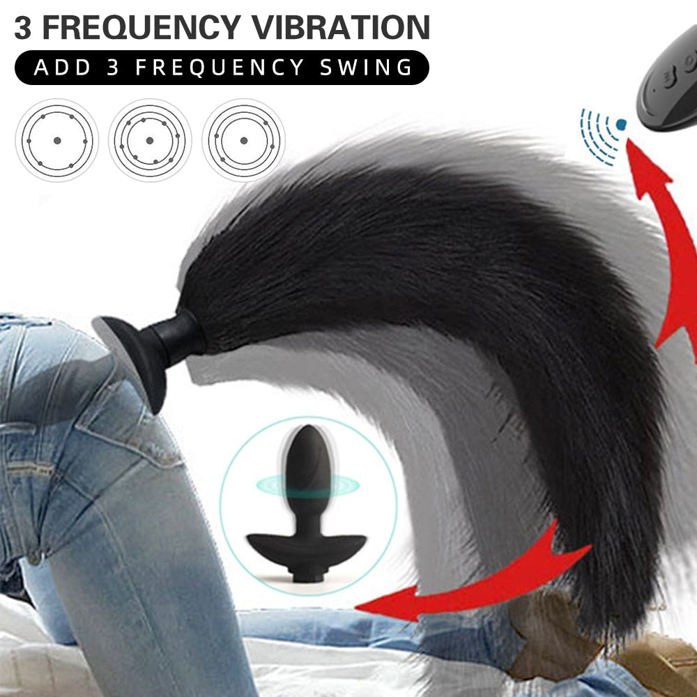 Remote Control Anal Plug Vibrator Real Fox Tail Cosplay Butt Plug Female Masturbator Swing Tail Adult Products Sex Toy for Woman - buysextoyth