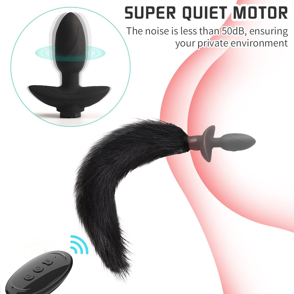 Remote Control Anal Plug Vibrator Real Fox Tail Cosplay Butt Plug Female Masturbator Swing Tail Adult Products Sex Toy for Woman - buysextoyth