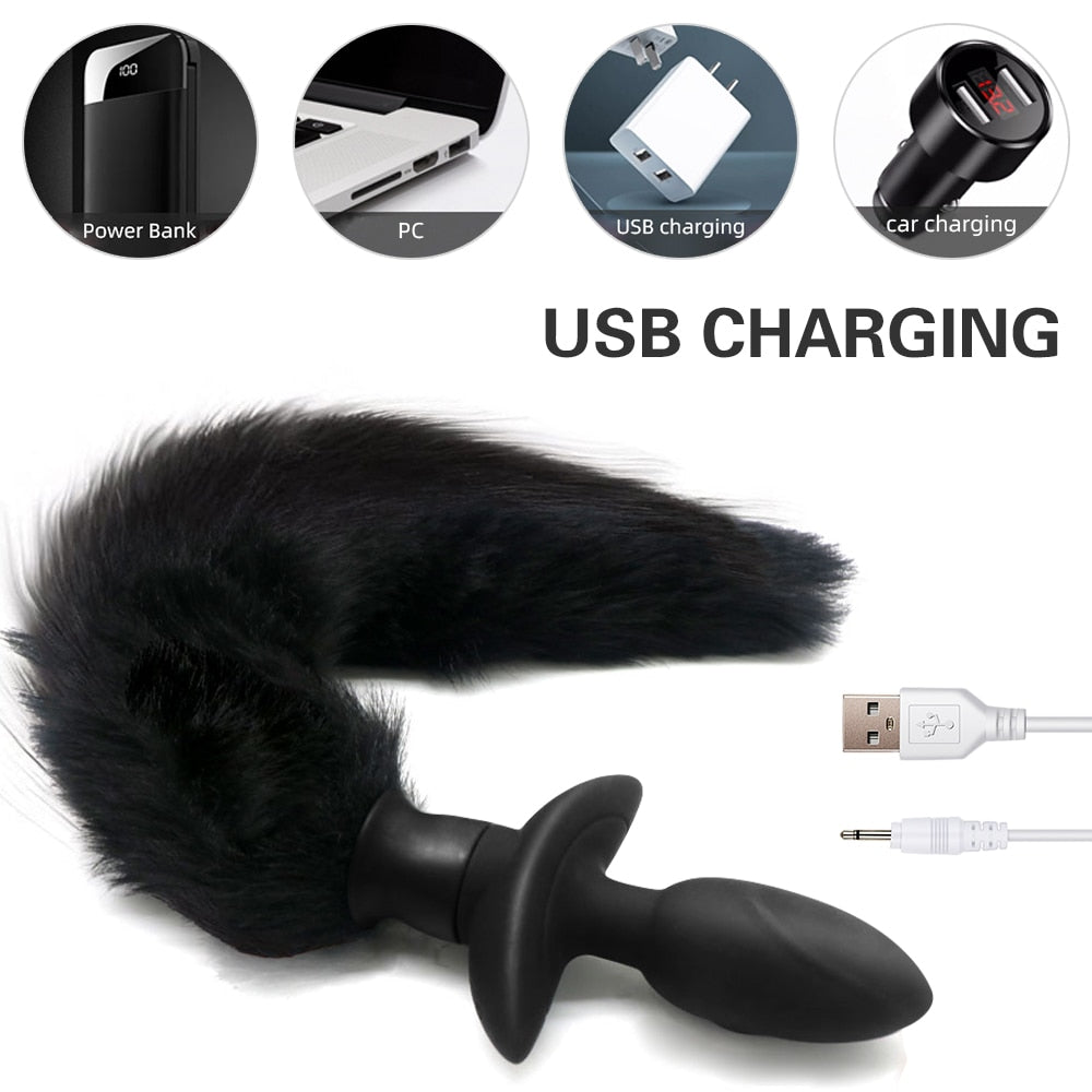 Remote Control Anal Plug Vibrator Real Fox Tail Cosplay Butt Plug Female Masturbator Swing Tail Adult Products Sex Toy for Woman - buysextoyth