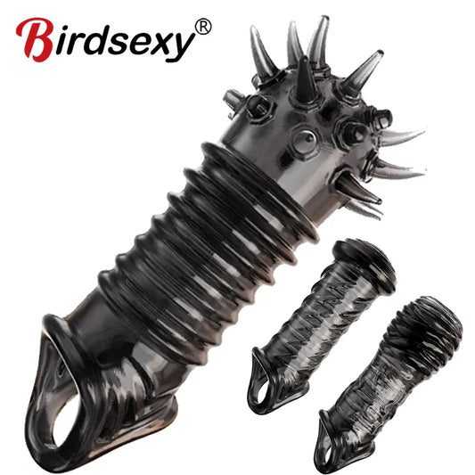 Reusable Penis Extender Cock Rings Delay Ejaculation Penis Condoms Dick Sleeve Silicone Glans Cover Enlargement Sex Toys For Men - buysextoyth