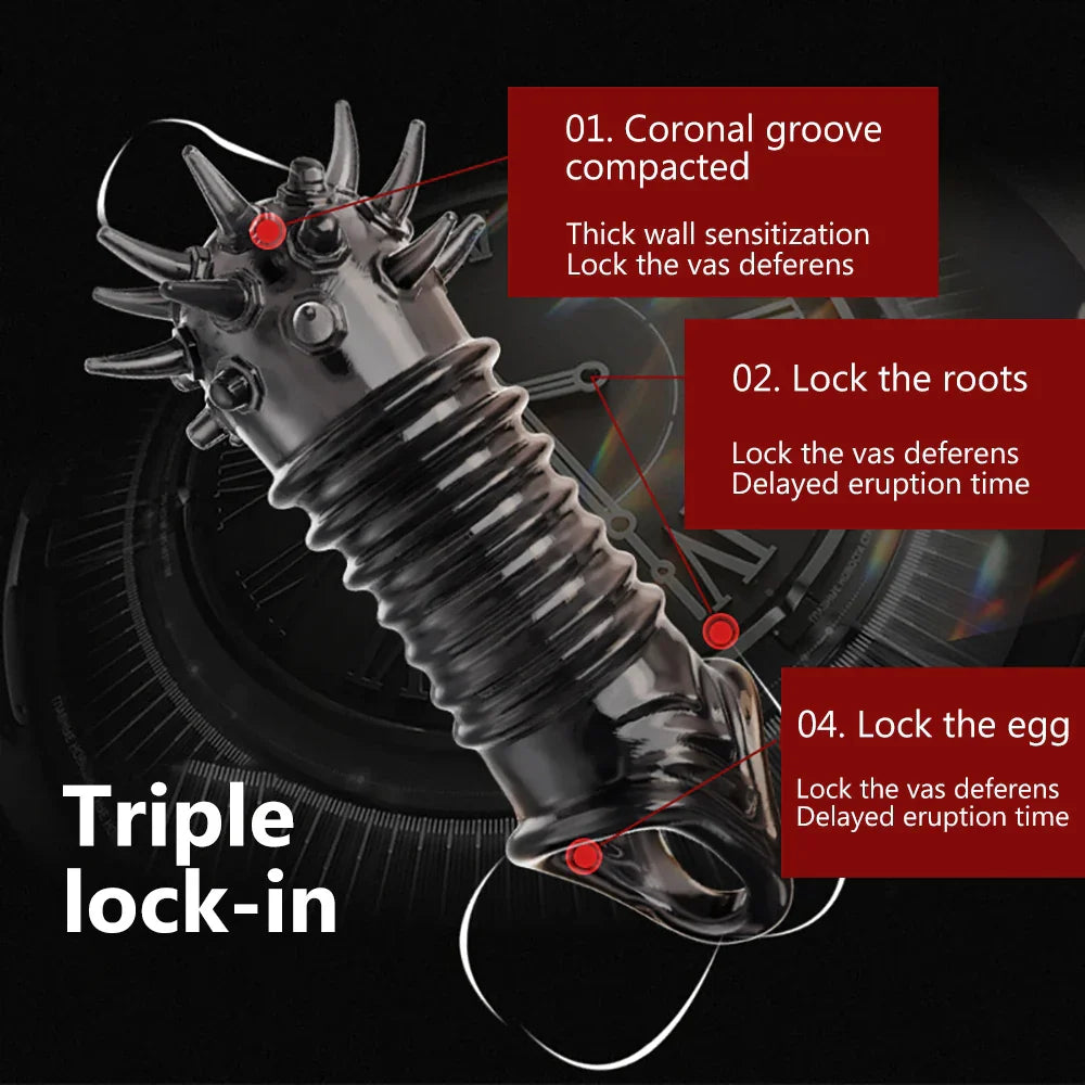 Reusable Penis Extender Cock Rings Delay Ejaculation Penis Condoms Dick Sleeve Silicone Glans Cover Enlargement Sex Toys For Men - buysextoyth