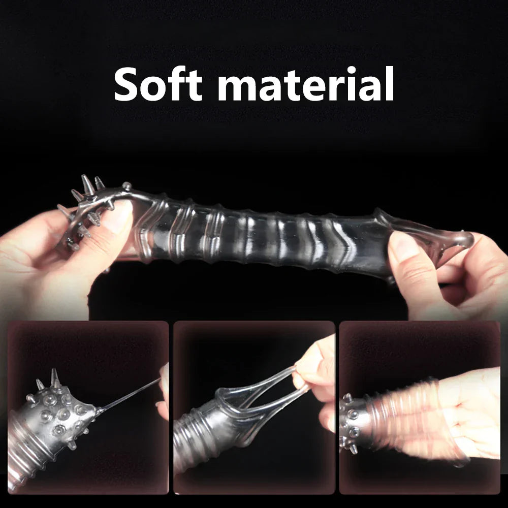 Reusable Penis Extender Cock Rings Delay Ejaculation Penis Condoms Dick Sleeve Silicone Glans Cover Enlargement Sex Toys For Men - buysextoyth