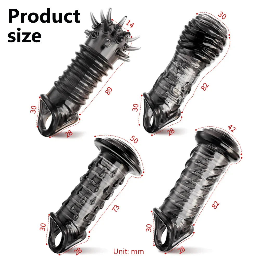 Reusable Penis Extender Cock Rings Delay Ejaculation Penis Condoms Dick Sleeve Silicone Glans Cover Enlargement Sex Toys For Men - buysextoyth