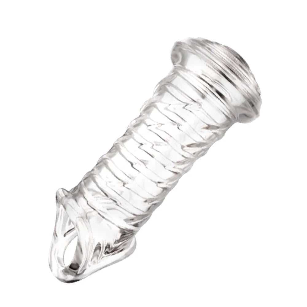 Reusable Penis Extender Cock Rings Delay Ejaculation Penis Condoms Dick Sleeve Silicone Glans Cover Enlargement Sex Toys For Men - buysextoyth