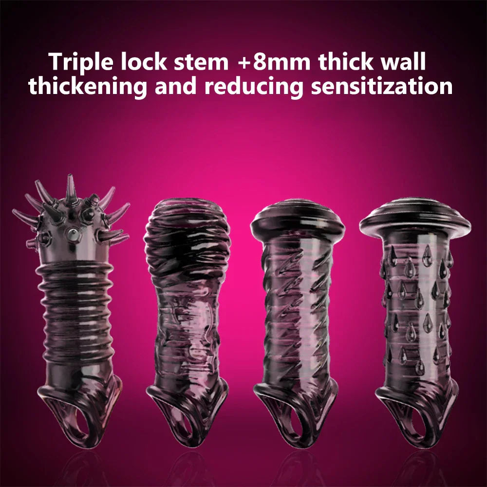 Reusable Penis Extender Cock Rings Delay Ejaculation Penis Condoms Dick Sleeve Silicone Glans Cover Enlargement Sex Toys For Men - buysextoyth