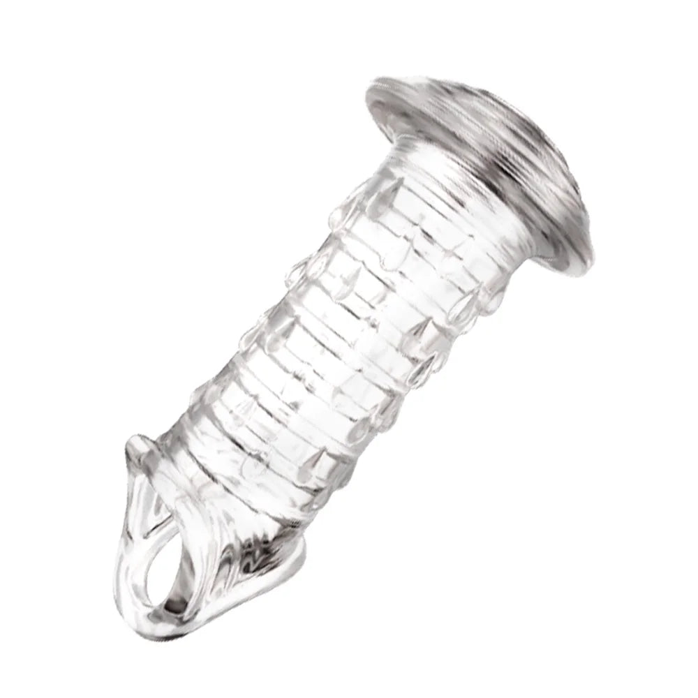 Reusable Penis Extender Cock Rings Delay Ejaculation Penis Condoms Dick Sleeve Silicone Glans Cover Enlargement Sex Toys For Men - buysextoyth