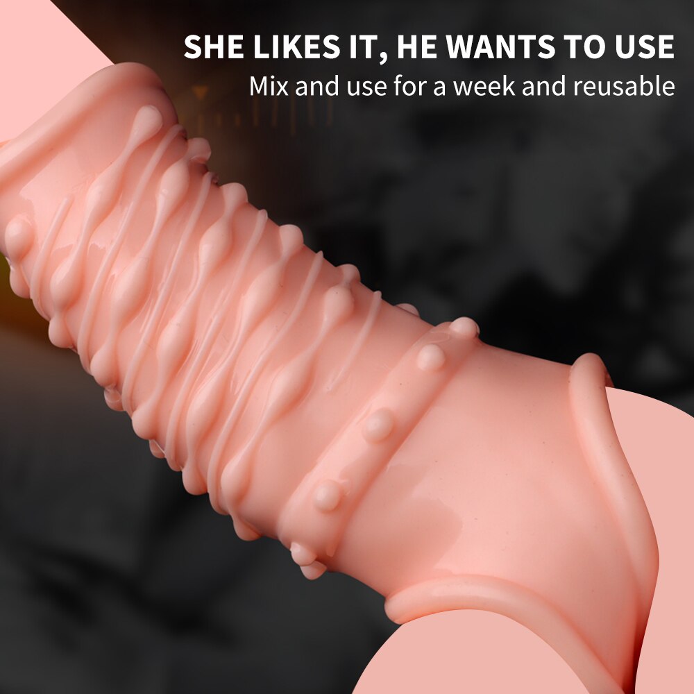 Reusable Penis Sleeve Soft Glans Penis Enlarger Extender Delay Ejaculation Cock แหวนแขนของเล่นสำหรับผู้ใหญ่สำหรับผู้ใหญ่สินค้าเร้าอารมณ์ - buysextoyth
