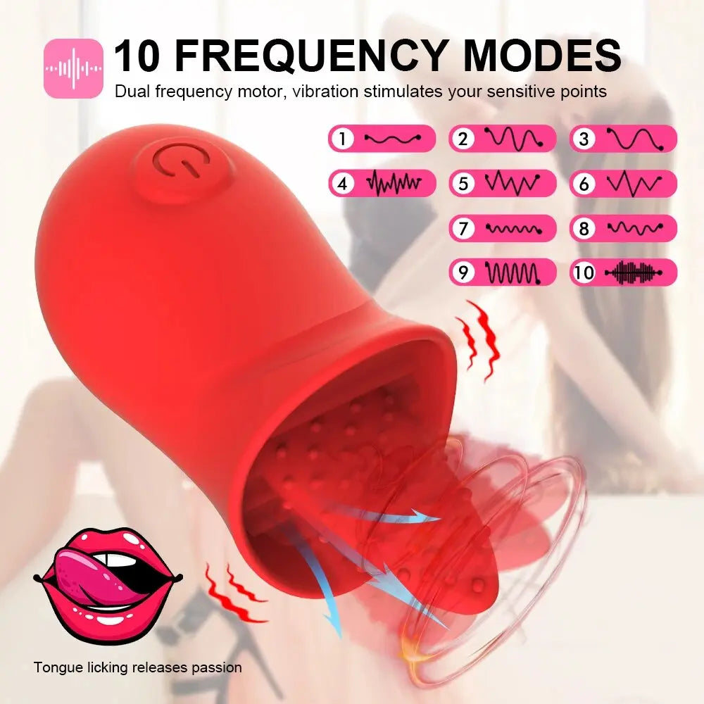 Rose Clitoris Stimulation Vibrator for Women G Spot VibrationTongue Licking Oral Vagina Nipple Massager Female Masturbator - buysextoyth