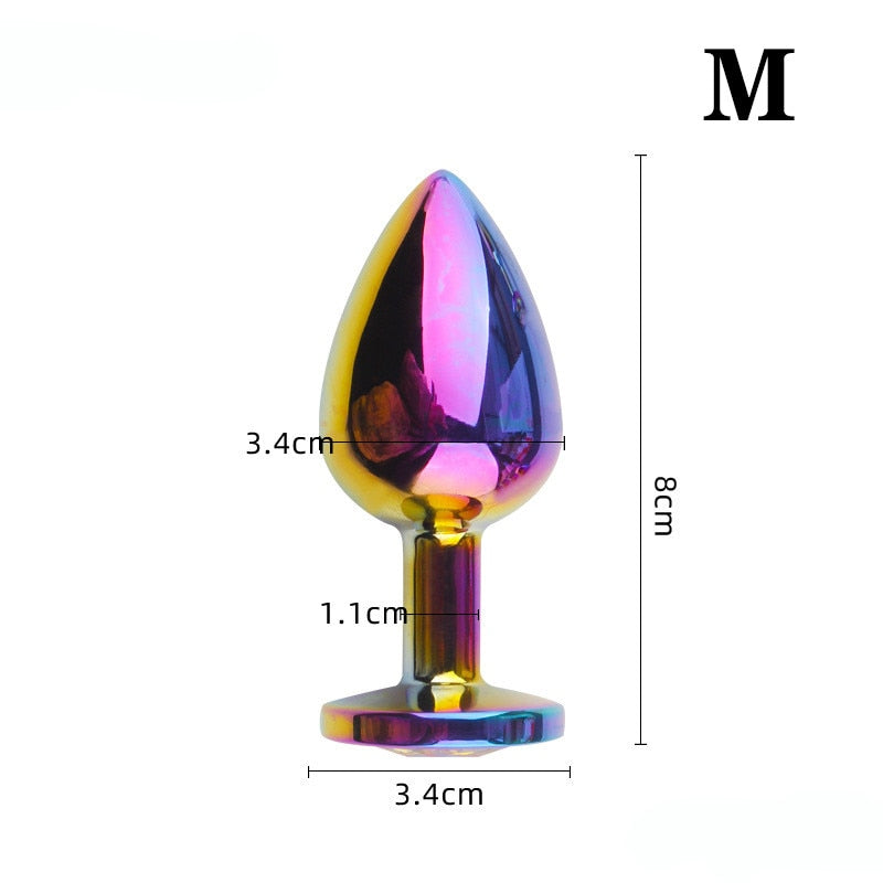 Rose Gold Rainbow Heart Shape Crystal Metal Anal Beads Butt Plug Jewelry Ass Small Medium Size Set Sex Toy for Female Male M-21 - buysextoyth