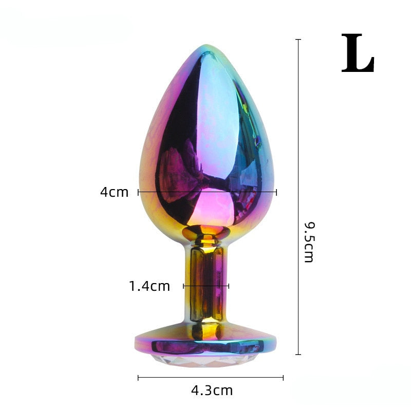 Rose Gold Rainbow Heart Shape Crystal Metal Anal Beads Butt Plug Jewelry Ass Small Medium Size Set Sex Toy for Female Male M-21 - buysextoyth