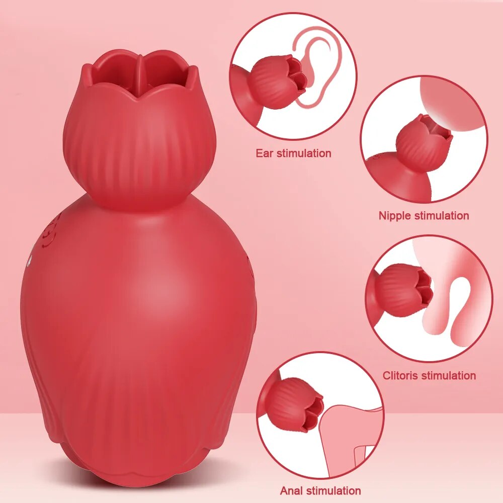 Rose Sucking Tongue Licking Vibrator for Women Clitoris Stimulator Oral Nipple Vacuum Clit Sucker Female Sex Toys for Adults - buysextoyth