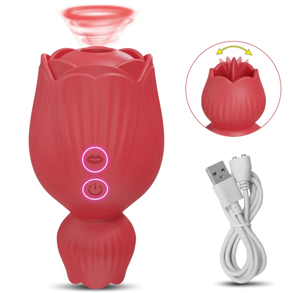 Rose Sucking Tongue Licking Vibrator for Women Clitoris Stimulator Oral Nipple Vacuum Clit Sucker Female Sex Toys for Adults - buysextoyth