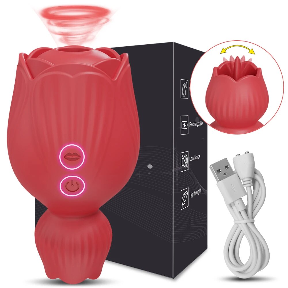 Rose Sucking Tongue Licking Vibrator for Women Clitoris Stimulator Oral Nipple Vacuum Clit Sucker Female Sex Toys for Adults - buysextoyth