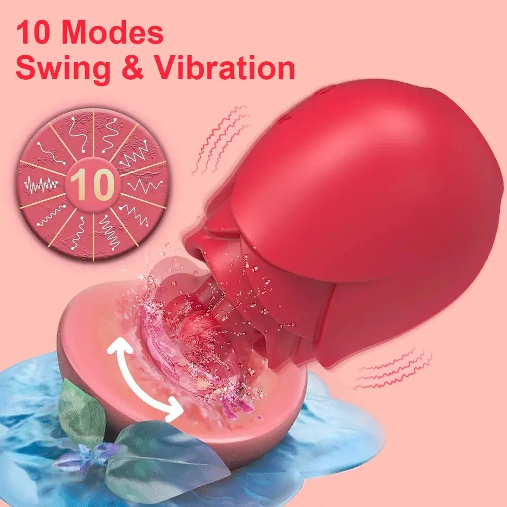 Rose Toy Vibrator for Women with Wiggling Tongue Licking 10 Modes Nipple Clitoris Stimulator Sex Toys Goods for Adults Female - buysextoyth