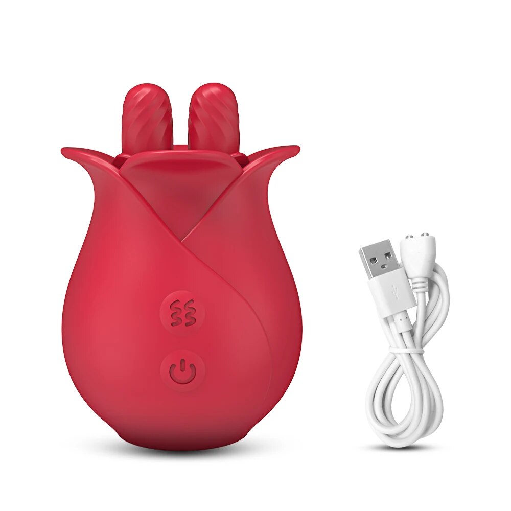 Rose Toy Vibrator for Women with Wiggling Tongue Licking 10 Modes Nipple Clitoris Stimulator Sex Toys Goods for Adults Female - buysextoyth